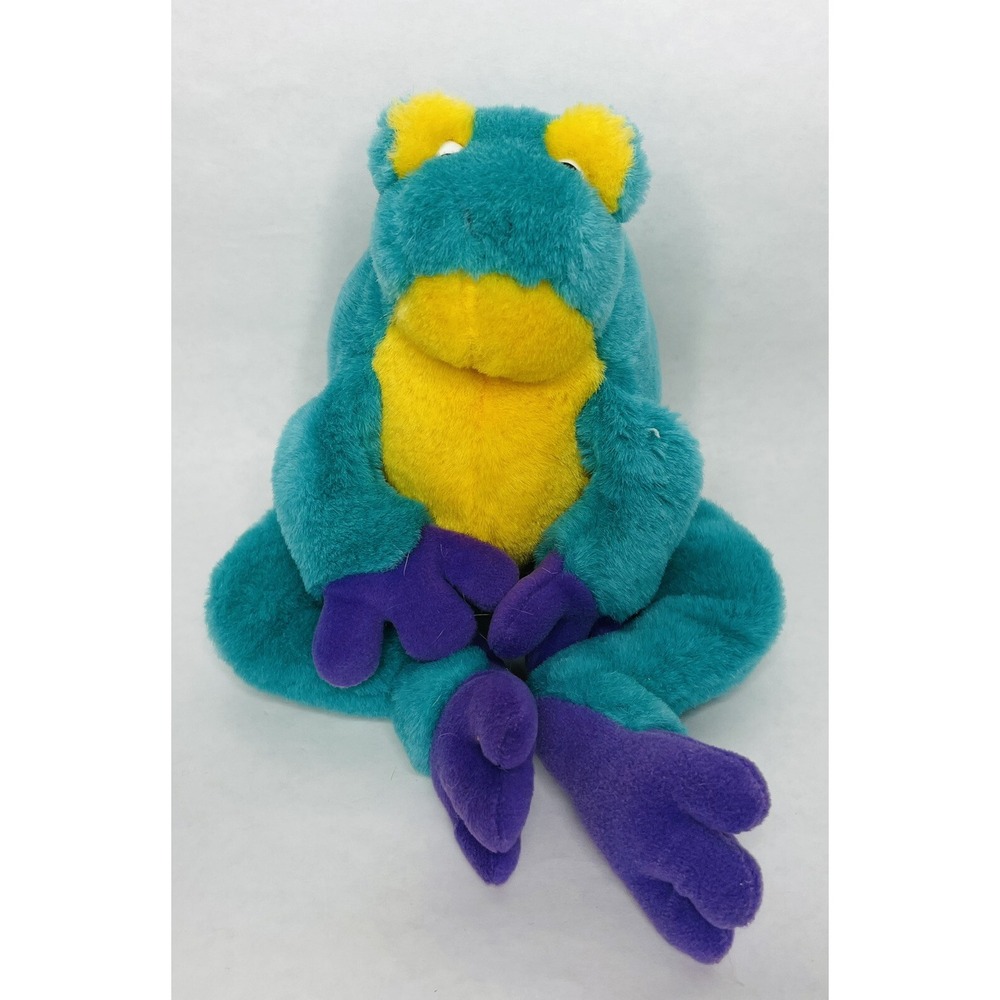 Vintage Mary Meyer Sitting Frog Plush 10" Stuffed Animal 1993 Green Yellow
